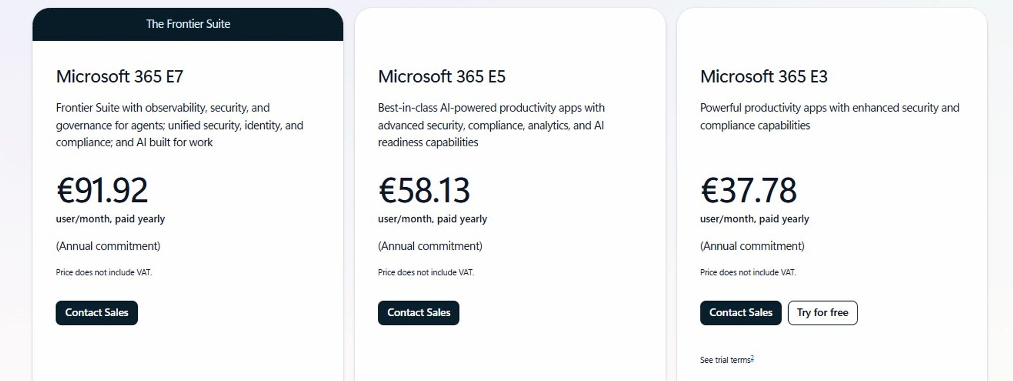 tarifs Microsoft Entreprise